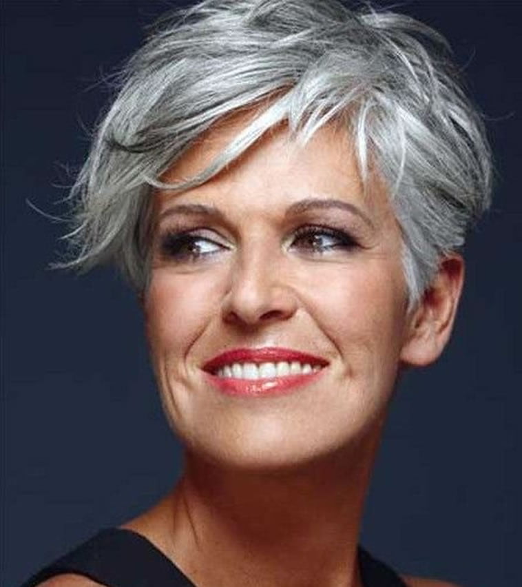 Short gray hair color for older women over 50. 