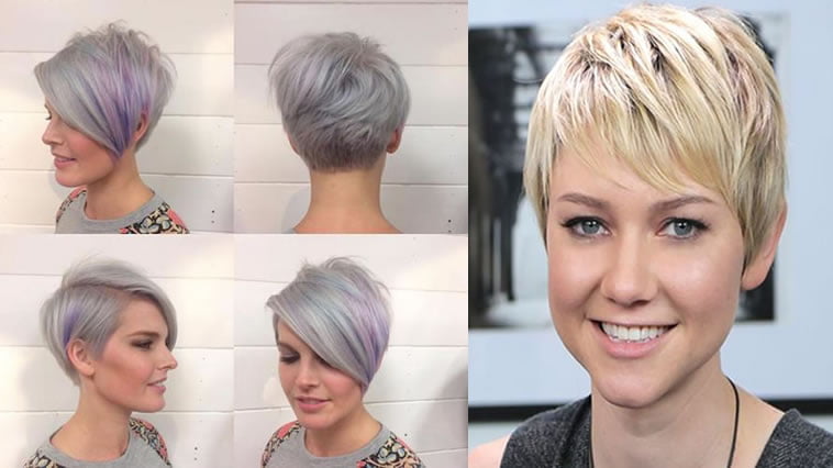 Platinum side swept short hair