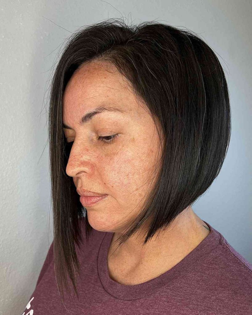 dark brown asymmetric short bob